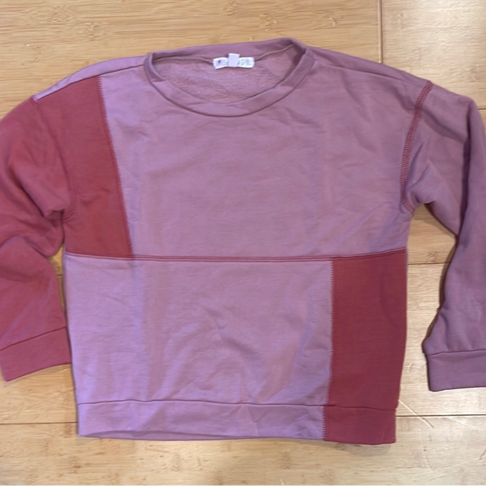 Pink and Red Asymmetrical Color Block Sweater